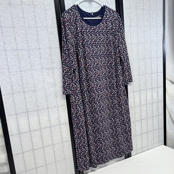 Lauren Ralph Lauren Scoop Neck Geometric Print ¾ Sleeve Lined Shift Dress 2X - Picture 3 of 11